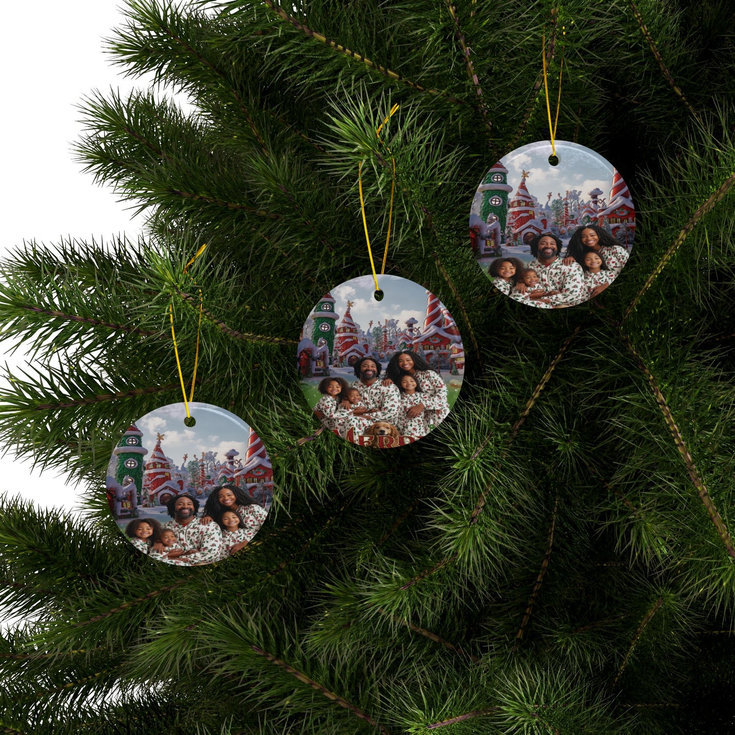Personalized Holiday Ceramic Ornaments - Double-Sided Family Decor